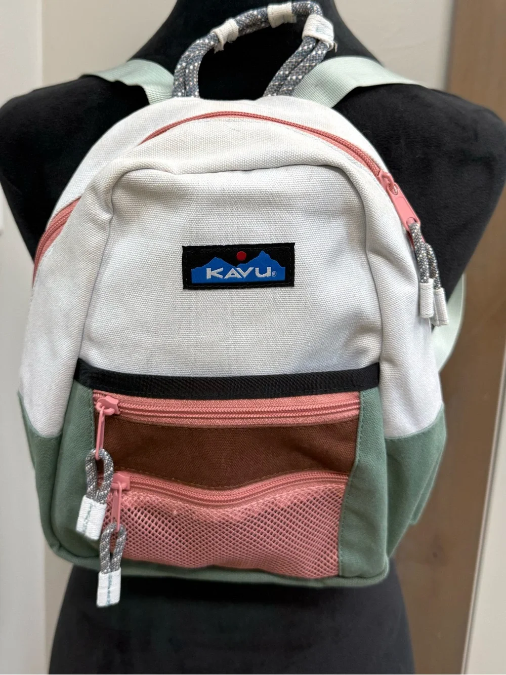 Kavu Patty Pack Backpack Purse Bag Colorblock Green Peach White Travel Outdoor